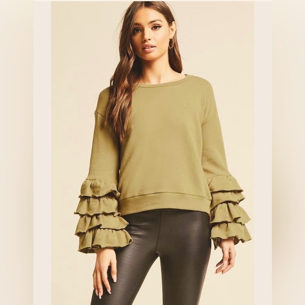 NWOT Freeway x Anthropologie Tan Ruffle Sweatshirt